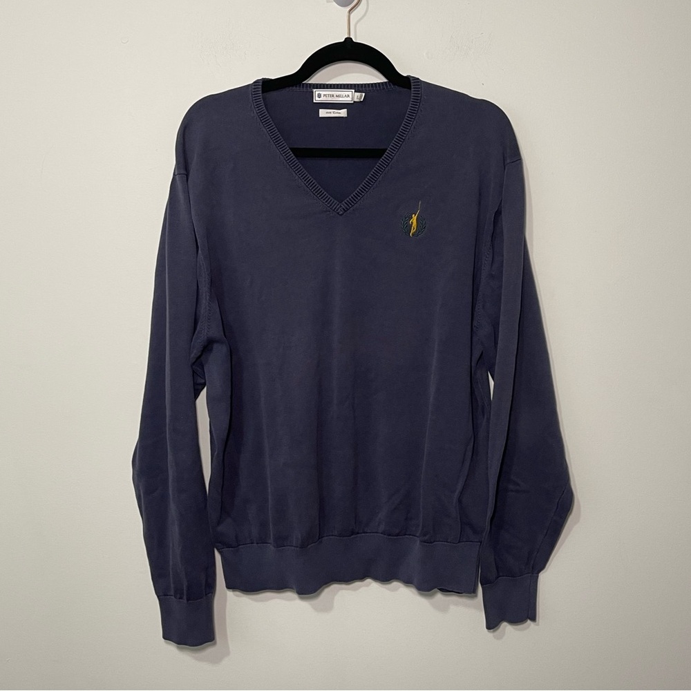 💙Peter Millar Vintage Navy V-Neck Cotton Knit Sweater